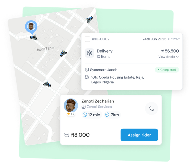 Live delivery map showing riders and a dispatched order