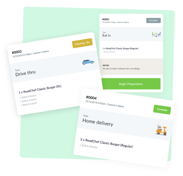 Stacked screenshots of the Qbicles Retail order management queue
